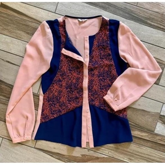 Vintage Esley Boutique Pink Patterned Button Up Shirt Blouse small - Picture 1 of 4